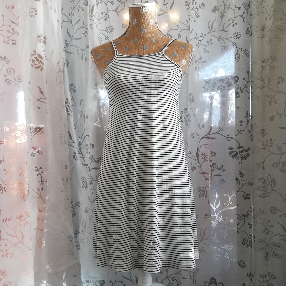 Stretchy Striped Tank Dress, B & W